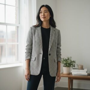 ASOS‎ Miss Selfridge One Button US 8 UK 12 Plaid Office Career Blazer Jacket